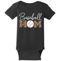 Baseball Mom - Leopard Print Cursive Script Baby Bodysuit