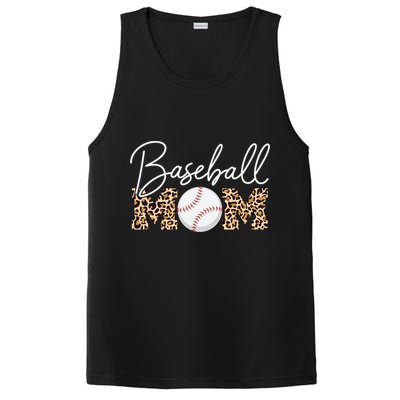 Baseball Mom - Leopard Print Cursive Script PosiCharge Competitor Tank