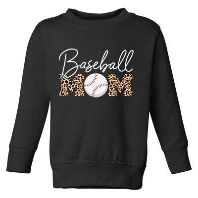 Baseball Mom - Leopard Print Cursive Script Toddler Sweatshirt