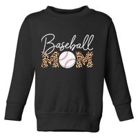 Baseball Mom - Leopard Print Cursive Script Toddler Sweatshirt