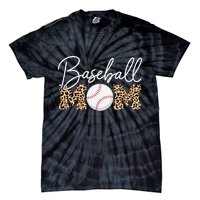 Baseball Mom - Leopard Print Cursive Script Tie-Dye T-Shirt