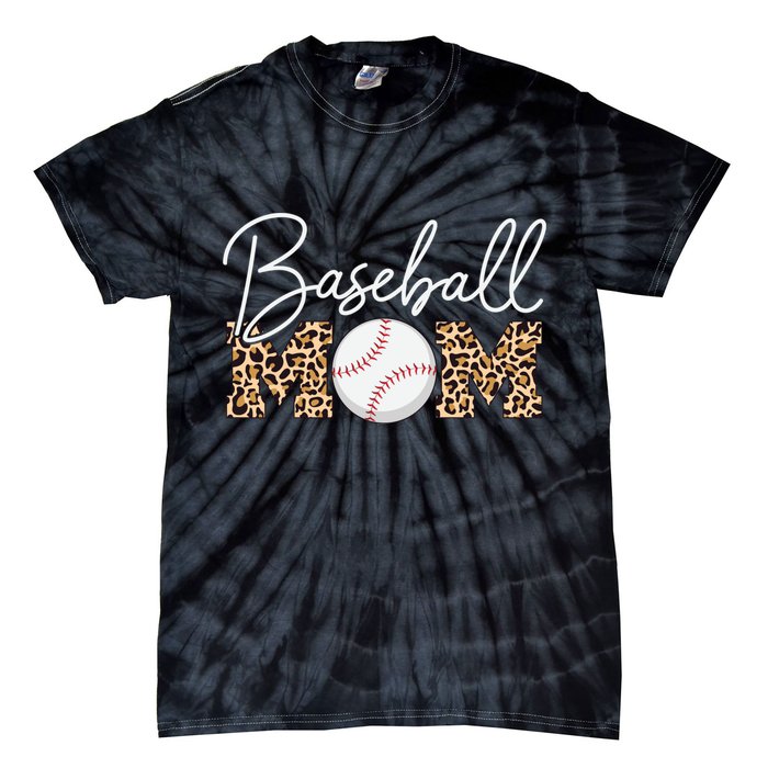 Baseball Mom - Leopard Print Cursive Script Tie-Dye T-Shirt