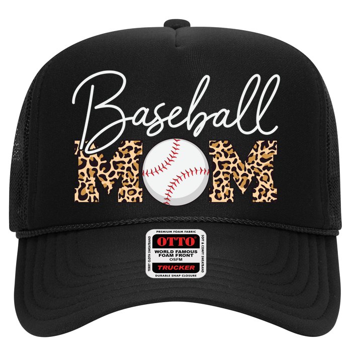 Baseball Mom - Leopard Print Cursive Script Trucker Hat