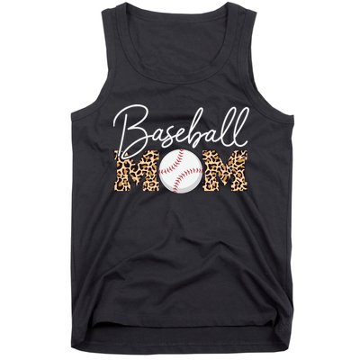 Baseball Mom - Leopard Print Cursive Script Tank Top