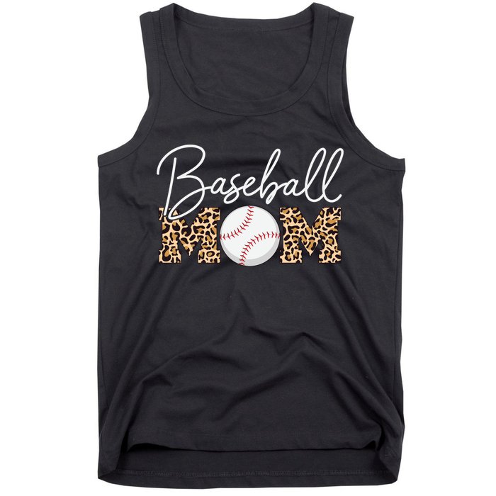 Baseball Mom - Leopard Print Cursive Script Tank Top
