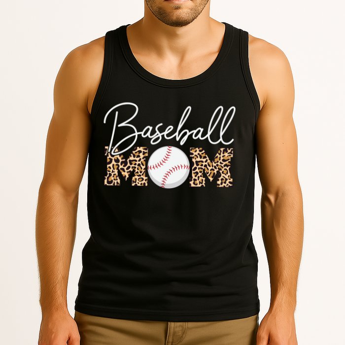 Baseball Mom - Leopard Print Cursive Script Tank Top