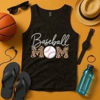 Baseball Mom - Leopard Print Cursive Script Tank Top