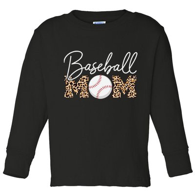 Baseball Mom - Leopard Print Cursive Script Toddler Long Sleeve Shirt
