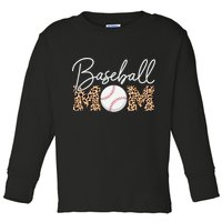 Baseball Mom - Leopard Print Cursive Script Toddler Long Sleeve Shirt