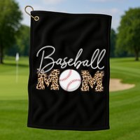 Baseball Mom - Leopard Print Cursive Script Golf Towel
