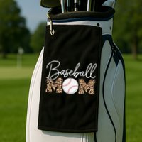 Baseball Mom - Leopard Print Cursive Script Golf Towel