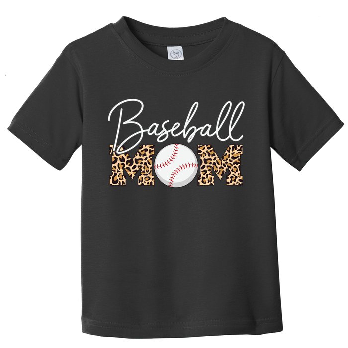 Baseball Mom - Leopard Print Cursive Script Toddler T-Shirt
