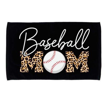 Baseball Mom - Leopard Print Cursive Script Microfiber Hand Towel