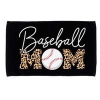 Baseball Mom - Leopard Print Cursive Script Microfiber Hand Towel