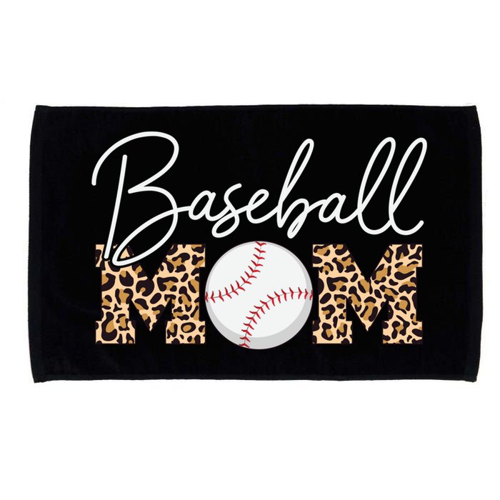 Baseball Mom - Leopard Print Cursive Script Microfiber Hand Towel