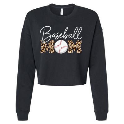 Baseball Mom - Leopard Print Cursive Script Cropped Pullover Crew