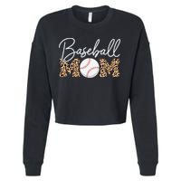 Baseball Mom - Leopard Print Cursive Script Cropped Pullover Crew