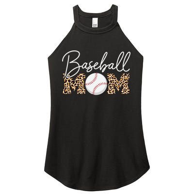 Baseball Mom - Leopard Print Cursive Script Women's Perfect Tri Rocker Tank