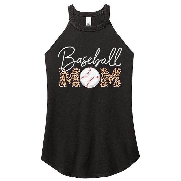 Baseball Mom - Leopard Print Cursive Script Women's Perfect Tri Rocker Tank