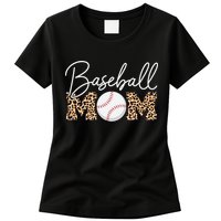 Baseball Mom - Leopard Print Cursive Script Womens T-Shirt