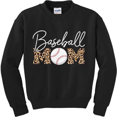 Baseball Mom - Leopard Print Cursive Script Kids Sweatshirt