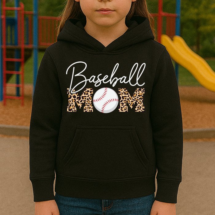 Baseball Mom - Leopard Print Cursive Script Kids Hoodie