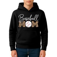 Baseball Mom - Leopard Print Cursive Script Kids Hoodie