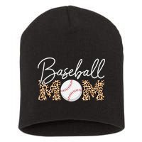 Baseball Mom - Leopard Print Cursive Script Short Acrylic Beanie