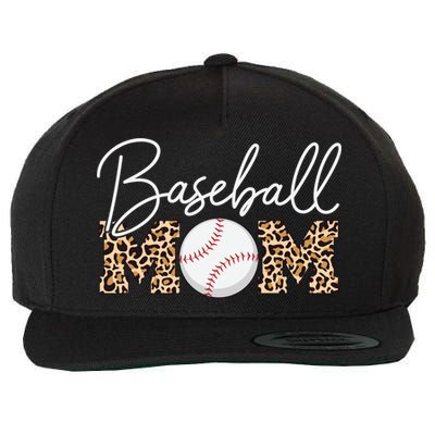 Baseball Mom - Leopard Print Cursive Script Wool Snapback Cap