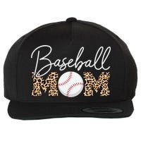 Baseball Mom - Leopard Print Cursive Script Wool Snapback Cap