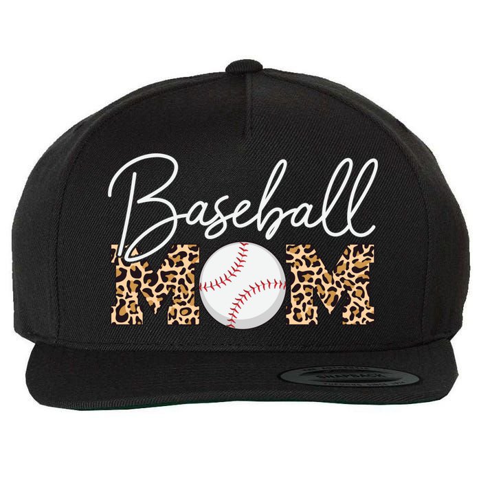 Baseball Mom - Leopard Print Cursive Script Wool Snapback Cap
