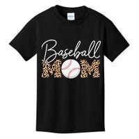 Baseball Mom - Leopard Print Cursive Script Kids T-Shirt
