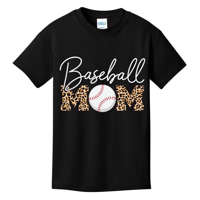 Baseball Mom - Leopard Print Cursive Script Kids T-Shirt