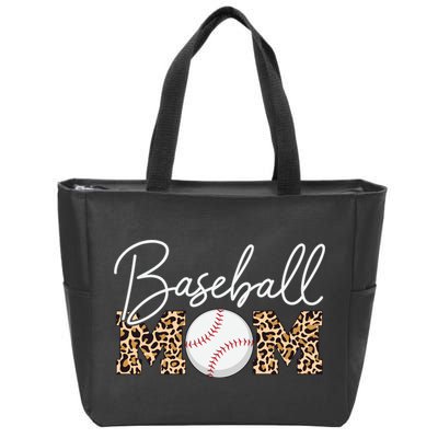 Baseball Mom - Leopard Print Cursive Script Zip Tote Bag