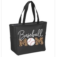 Baseball Mom - Leopard Print Cursive Script Zip Tote Bag