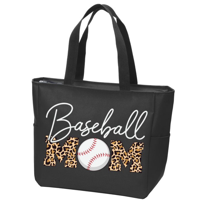 Baseball Mom - Leopard Print Cursive Script Zip Tote Bag