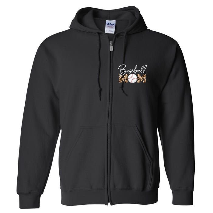 Baseball Mom - Leopard Print Cursive Script Full Zip Hoodie
