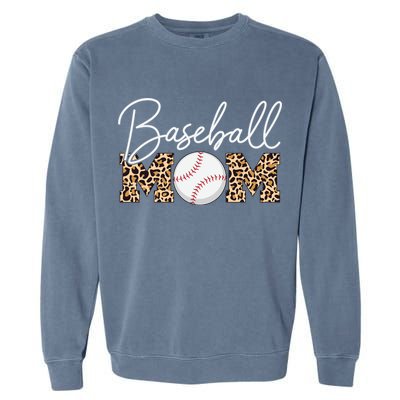 Baseball Mom - Leopard Print Cursive Script Garment-Dyed Sweatshirt