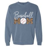 Baseball Mom - Leopard Print Cursive Script Garment-Dyed Sweatshirt