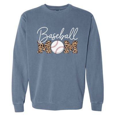 Baseball Mom - Leopard Print Cursive Script Garment-Dyed Sweatshirt