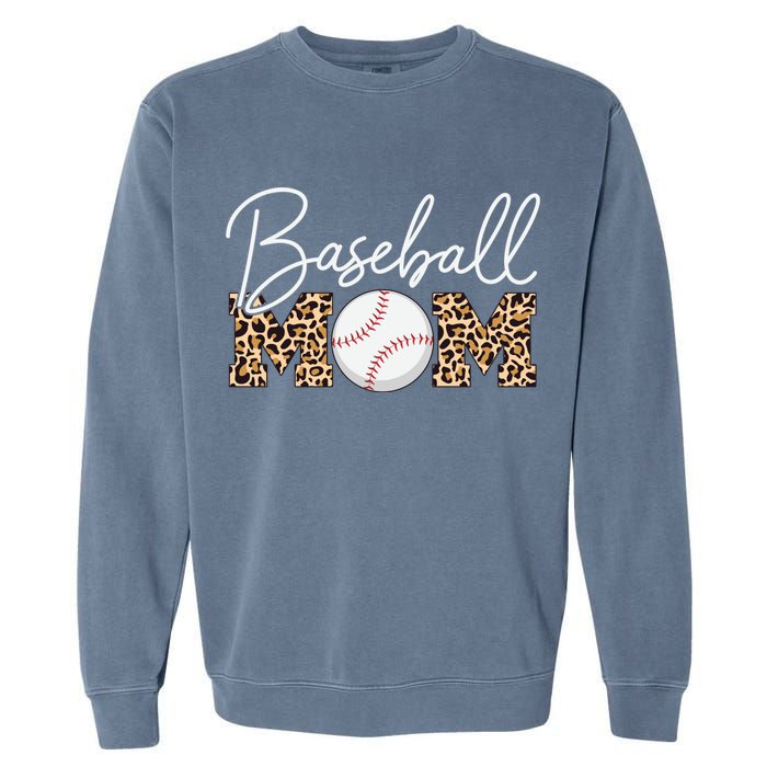 Baseball Mom - Leopard Print Cursive Script Garment-Dyed Sweatshirt