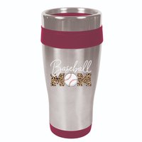 Baseball Mom - Leopard Print Cursive Script 16oz Travel Tumbler