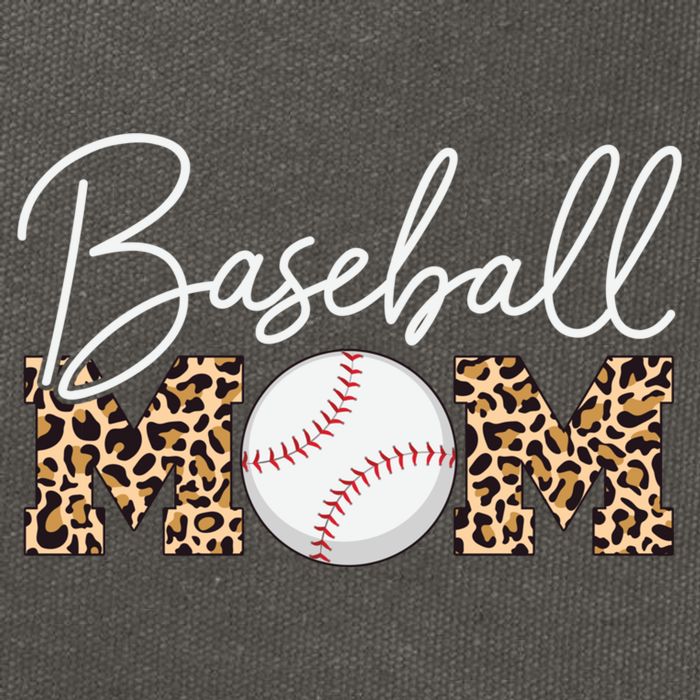 Baseball Mom - Leopard Print Cursive Script Cotton Canvas Backpack