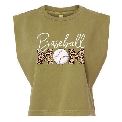Baseball Mom - Leopard Print Cursive Script Garment-Dyed Women's Muscle Tee