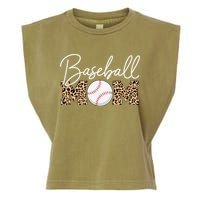 Baseball Mom - Leopard Print Cursive Script Garment-Dyed Women's Muscle Tee