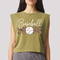 Baseball Mom - Leopard Print Cursive Script Garment-Dyed Women's Muscle Tee