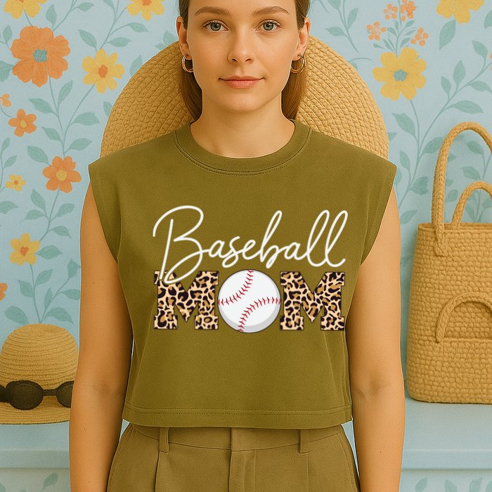 Baseball Mom - Leopard Print Cursive Script Garment-Dyed Women's Muscle Tee