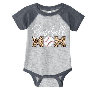 Baseball Mom - Leopard Print Cursive Script Infant Baby Jersey Bodysuit
