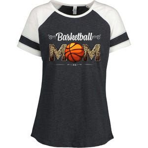 Basketball Mom Leopard Funny Ball Mom MotherS Day Mommy Enza Ladies Jersey Colorblock Tee