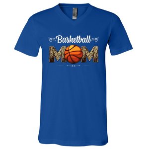 Basketball Mom Leopard Funny Ball Mom MotherS Day Mommy V-Neck T-Shirt